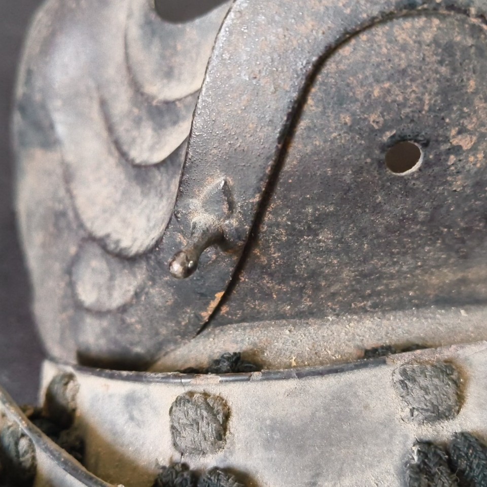 Antique Japanese Samurai Menpo Face Mask Four Tier Neck Guard Red ...