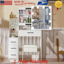 4 Drawers Vanity Makeup Dressing Desk Table Set Sliding Mirror w/ 10 LED Lights