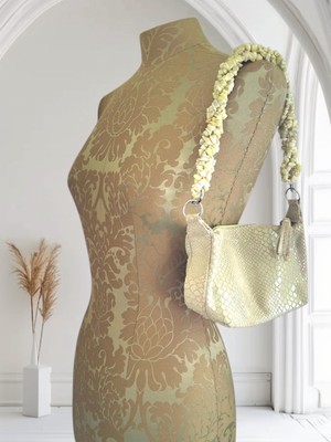 Y2K Vintage Lime Green Suede Python Print Jade Crystal Shoulder Strap Mini Bag