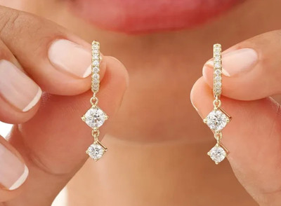 Unique Gift! Round Natural Diamond Dangle Drop Cluster Earrings 14k Yellow Gold