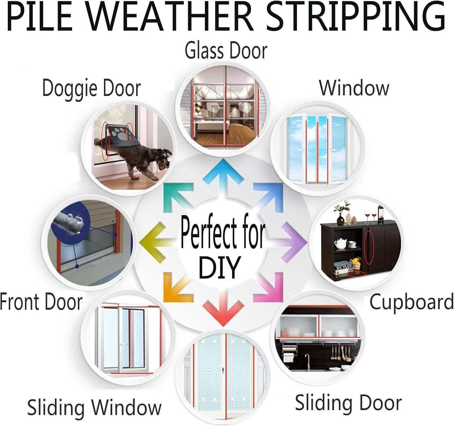 Felt Weather Stripping Door Seal Brush for Sliding Windows, Pile Self Adhesiv...