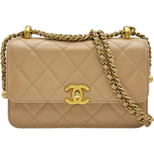 CHANEL Matelasse Mini Flap Bag AS2615 Beige/GHW Lambskin Shoulder Bag #108