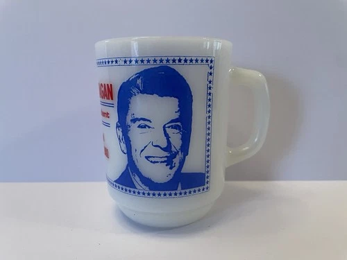 Rare Vintage Fire King Anchor Hocking Ronald Reagan President Mug Mint Condition