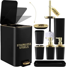 Black Bathroom Accessories 8 Piece Black and Gold Bathroom Set, Bathroom Accesso