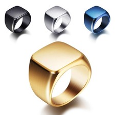 Signet Ring for Men Stainless Steel Quadrangle Flat Top Square