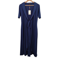 Quince Tencel Jersey Midi Wrap Dress Navy Basic Sleeved M