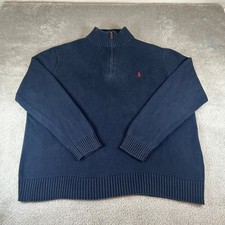 Polo Ralph Lauren Navy Blue 1/4 Zip Sweater Knit Logo Red Pony Men's XXL Tall