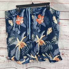 Tommy Bahama Swim Trunks Shorts XL Tropical Floral Print Blue Drawstring Pocket