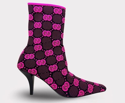 NEW IN BOX $1,250 100% AUTH GUCCI GG Knit Ankle Booties PINK  718378 Size G 36.5