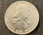 1951 Franklin Half Dollar 90 Silver f-vf shiny lustre