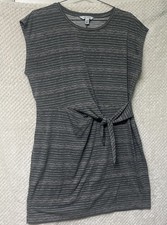 Nine West Gray Striped Waist Tie-Front Mini Dress Casual Flattering Large