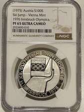 1976 Austria Silver 100 Schilling Olympic Ski Jump NGC PF65 Ultra Cameo