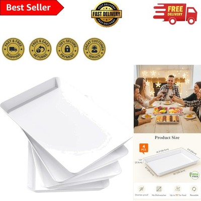 Set of 4 White Rectangular Serving Platters - Multi-Purpose for Parties & Events