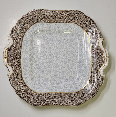 Royal Worcester Brown & Blue Floral Chintz Serving Cake Plate Platter W413 RARE
