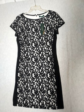 Lauren Ralph Lauren Dress Women 14 Lace Overlay Sheath Cap Cocktail Lined Black