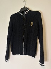 Lauren Active Ralph Lauren Black Cable Knit Full Zip Sweater Crest Logo Size M