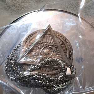 Freemason Triangle Eye Pendant Necklace Wicca Paganism Silver Tone