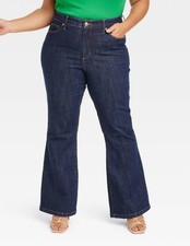 Women's High-Rise Relaxed Flare Jeans - Ava  Viv  Dark Blue Denim 22 Ava  Viv