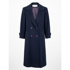 Evan-Picone Wool Coat Womens 6 Navy Blue Double Breasted Long Vintage USA Made