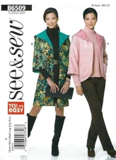 Butterick See & Sew B6509 Lined, Hooded Jacket w Sleeve Variations Sz 4-26 UNCUT