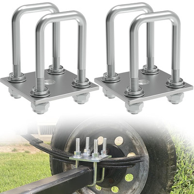 Square U-Bolt Kit for Boat Trailer Mounting Axle Leaf Springs Zinc | 4 U-Bolt +
