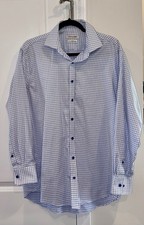 Twillory Blue Check Button Down Dress Shirt 16.5 32/33 No Iron Safe Cotton Great
