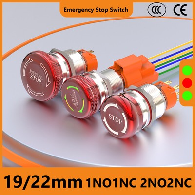 LED Emergency Stop 19/22mm Push Button Switch Stainless Steel Twist to Release