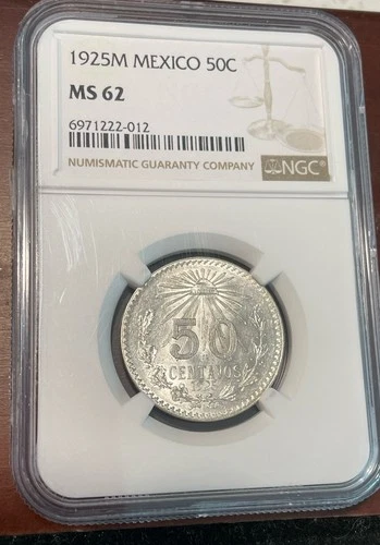 MEXICO ESTADOS UNIDOS 1925 50 CENTAVOS COIN CERTIFIED UNCIRCULATED NGC MS-62