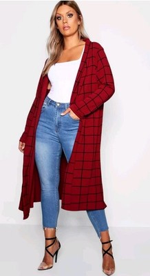 Plus Windowpane Check Duster Coat Size UK 18 Berry Colour Checkered.