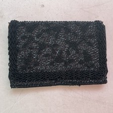 Vintage Elegant Black Beaded Sequin Clutch Purse Evening Bag Made In Hong Kong