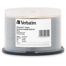 Verbatim DVD-R, 4.7 GB 8x Ultralife Archival Grade, Gold Shiny, 50 Pack on Spind