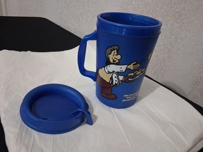 Lamberts Cafe Insulated Travel Mug Cup 32 Oz Blue Home of the Throwed Rolls