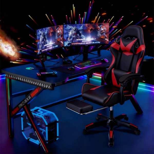 Silla Gaming Giratoria Reclinable Carreras Oficina PC Videojuegos Silla con Reposapiés NUEVO