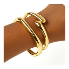 2Pcs Gold Chunky Bangles Bracelets for Women 14K Plated
