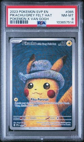 2023 POKEMON VAN GOGH PIKACHU WITH GREY FELT HAT PSA 8