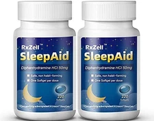 Sleep Aid, Diphenhydramine HCl 50mg, 220 Softgels Fall Asleep Faster 2pcs