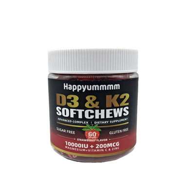 Happyummmm D3 & K2 Softchews, 60 ct, Advanced Complex, Strawberry, Exp. 03/2027