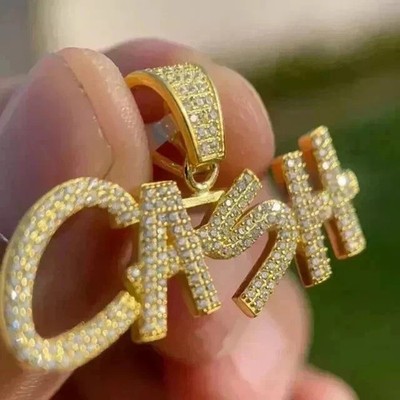 2Ct Round Cut Moissanite Cash Custom Name Fancy Pendant 14K Yellow Gold Plated