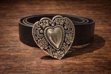 Floral Heart Western Belt Buckle  Antique Silver Finish, Made in Spain