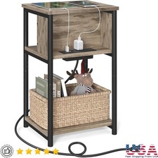 Side Table W/ Charging Station USB Ports 3-Tier Furniture Organizer Small Spaces