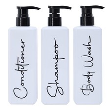 Spa-Inspired Refillable Shampoo  Conditioner Bottles Dispenser Set of 3 W/ Pump