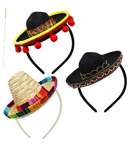 Cinco De Mayo Fiesta Sombrero Headbands Mexican Hats Fabric Straw Party