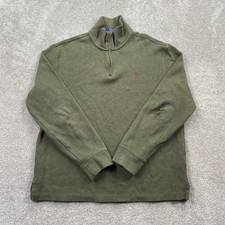 Polo Ralph Lauren 1/4 Zip Pullover Mens Medium Green Cotton Knit Logo Sweater