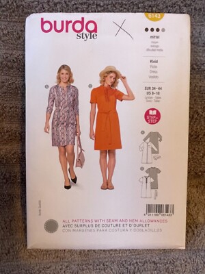 Burda Style Pattern 6143 Ms STEP BY STEP Dress w/Sleeve~Neck Opts~Belt Opts 8-18