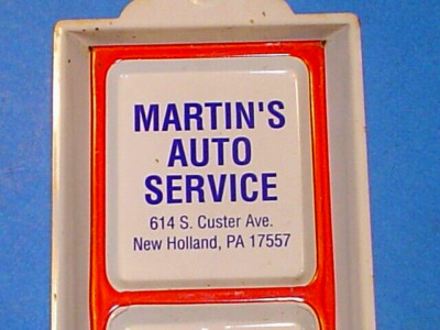 VINTAGE MARTINS AUTO SERVICE NEW HOLLAND PA METAL ADVERTISING THERMOMETER~UNUSED