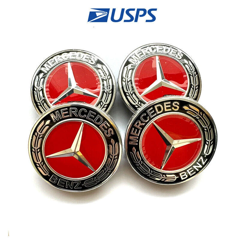 Tapacubos centrales de rueda 4 piezas 75 mm cubierta logotipo insignia emblema para AMG rojo Foto 3 de 4