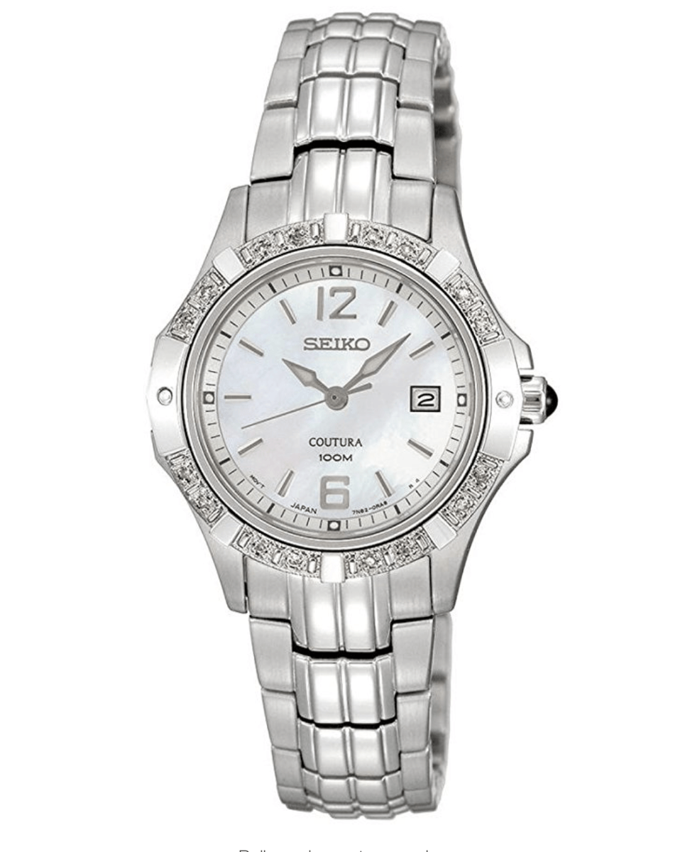 Seiko SXDE19 Coutura Diamond Silver Tone Mother-of-Pearl Dial