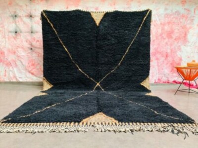 New Berber design Hand-Knotted Moroccan wool rug - White and Back berber carpet