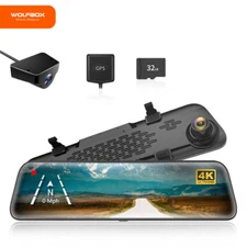 WOLFBOX With Super Night Vision Mirror Dash Cam WDR Backup Camera 4K 12"