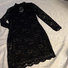 Material Girl Black Lace Form Fitting Dress With Gold And Floral Accents Size XL